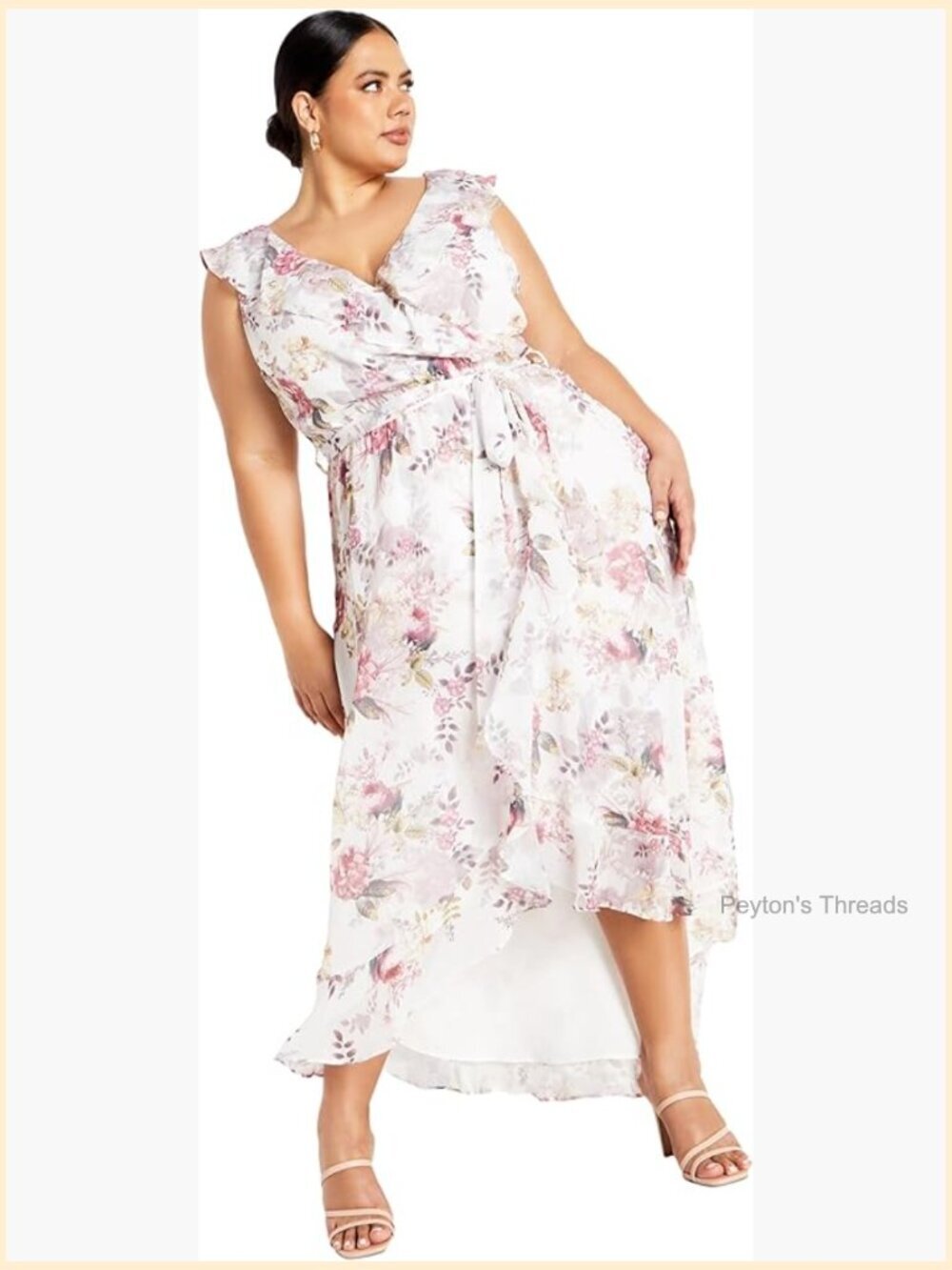 Plus Size Maxi Cocktail Dress with Ruffle Detail V-Neck